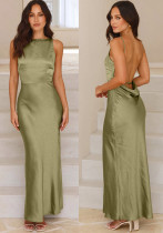 Women Solid Satin Sexy Backless Strap Fishtail Dress Women Solid Satin Sexy Backless Strap Fishtail Dress