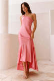 Women Spring Summer Sexy Slash Shoulder Lace-Up Backless Fishtail Dress