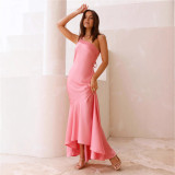 Women Spring Summer Sexy Slash Shoulder Lace-Up Backless Fishtail Dress