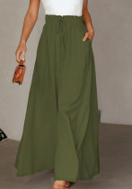 Women Solid Drawstring Loose Casual Wide-leg Pants