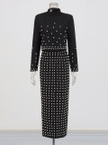 Women beaded top + skirt two-piece set