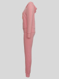 Women Casual Solid Hooded Zipper Pocket Top and Pants Two-Piece Set