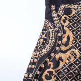 Women French Retro Beaded Single Sleeve Slash Shoulder Long Sleeve Dress