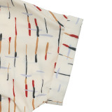 Women Summer Contrast Turndown Collar Line Print Shirt