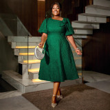 Fashion Puff Sleeve High Waist Plus Size Party Dress