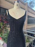 Sexy Rhinestone Bead V-Neck Low Back Bodycon Night Club Dress
