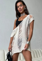Summer Casual Loose Sexy Knitting Dress Short Sleeve Cover-Up Summer Casual Loose Sexy Knitting Dress Short Sleeve Cover-Up