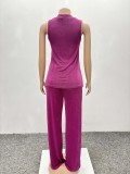Summer Fashion Sleeveless Top Wide Leg Trousers Two-Piece African Suit Women's Wear