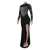 Sexy Beaded See-Through Patchwork Slim Fit Night Club Dress