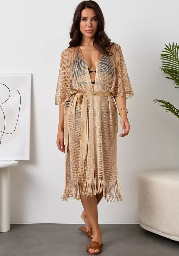 Summer Sun Protection Clothing Casual Loose See-Through Tassel Robe Women's Swimsuit Cover-Up