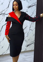 Contrast Color Patchwork V-Neck Bodycon Dress Contrast Color Patchwork V-Neck Bodycon Dress