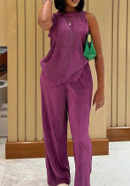 Summer Fashion Sleeveless Top Wide Leg Trousers Two-Piece African Suit Women's Wear