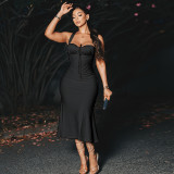 Women's Elegant Strap Solid Color Long Dress