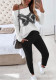 Spring Summer Fashion Contrast Slash Shoulder Casual Butterfly Decoration Long Sleeve Top Pants Two-Piece Set