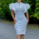 Women Sexy Ruffle Sleeve Beaded Party African Dress