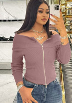 Spring Off Shoulder Zipper Sexy Slim Fit Top