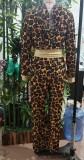 Street Sexy Crop Leopard Hoodie Two Piece Set