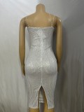 Women sequined suspenders sexy Backless Bodycon Dress