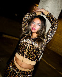 Street Sexy Crop Leopard Hoodie Two Piece Set