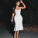 Women's Elegant Strap Solid Color Long Dress