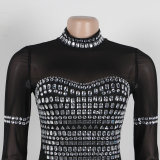 Sexy Beaded See-Through Patchwork Slim Fit Night Club Dress