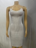 Women sequined suspenders sexy Backless Bodycon Dress