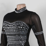 Sexy Beaded See-Through Patchwork Slim Fit Night Club Dress