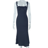Women's Elegant Strap Solid Color Long Dress