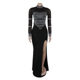 Sexy Beaded See-Through Patchwork Slim Fit Night Club Dress