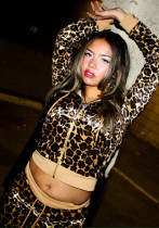 Street Sexy Crop Leopard Hoodie Two Piece Set