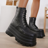 Plus Size Thick Sole Casual Solid Color Leather Boots British Style Retro Fashion Martin Boots