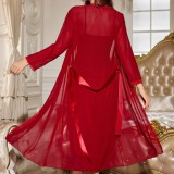 Women Mesh See-Through Nightgown Sexy Lingerie Two Piece Set
