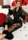 Women chiffon hollow long sleeve Sexy Lingerie Two Piece Set