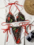 Women sexy lace-up print bikini swimsuit