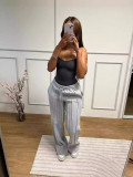 Women spring summer casual solid pleated trousers