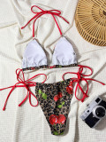 Women sexy lace-up print bikini swimsuit