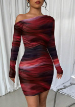 Women Slash Shoulder Print Dress Women Slash Shoulder Print Dress