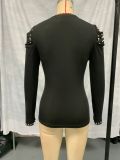 Women Elegant V-neck Bubble Beaded Puff Sleeve Top