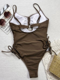 Women bikini bikini brown hollow Lace-Up one-piece swimsuit