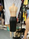 Women Fall and Winter Sexy Slit Pu Leather Bodycon Skirt