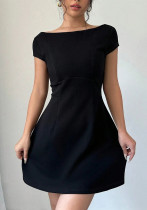 Women Elegant Backless Short Sleeve Dress