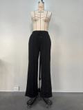 Women spring summer casual solid pleated trousers