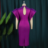 Women Style Bell Bottom Sleeve Backless Formal Party Dress