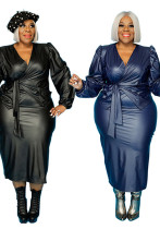 Plus Size Women Pu-Leather Blazer Jacket and Skirt Two Piece Set Plus Size Women Pu-Leather Blazer Jacket and Skirt Two Piece Set