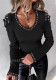 Women Elegant V-neck Bubble Beaded Puff Sleeve Top