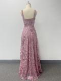 Women Sequin Flower Embroidery Slit Party Dress