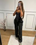Women spring summer casual solid pleated trousers