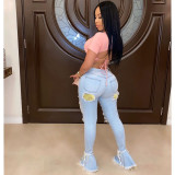 Women Ripped Tassel Denim Bell Bottom Pants