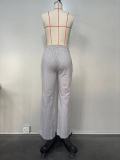 Women spring summer casual solid pleated trousers