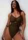 Women bikini bikini brown hollow Lace-Up one-piece swimsuit